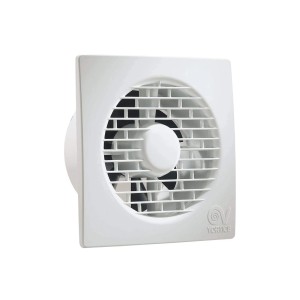 Ventilatore a muro bianco t.b.t. per bagni e altri ambienti.