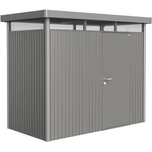 Casetta da giardino in metallo Biohort HighLine, grigio quarzo metallizzato, 3,5 m² con porta singola.
