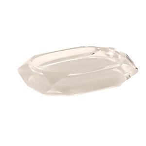 Dispenser sapone t.b.t. trasparente a forma di cristallo per il bagno.