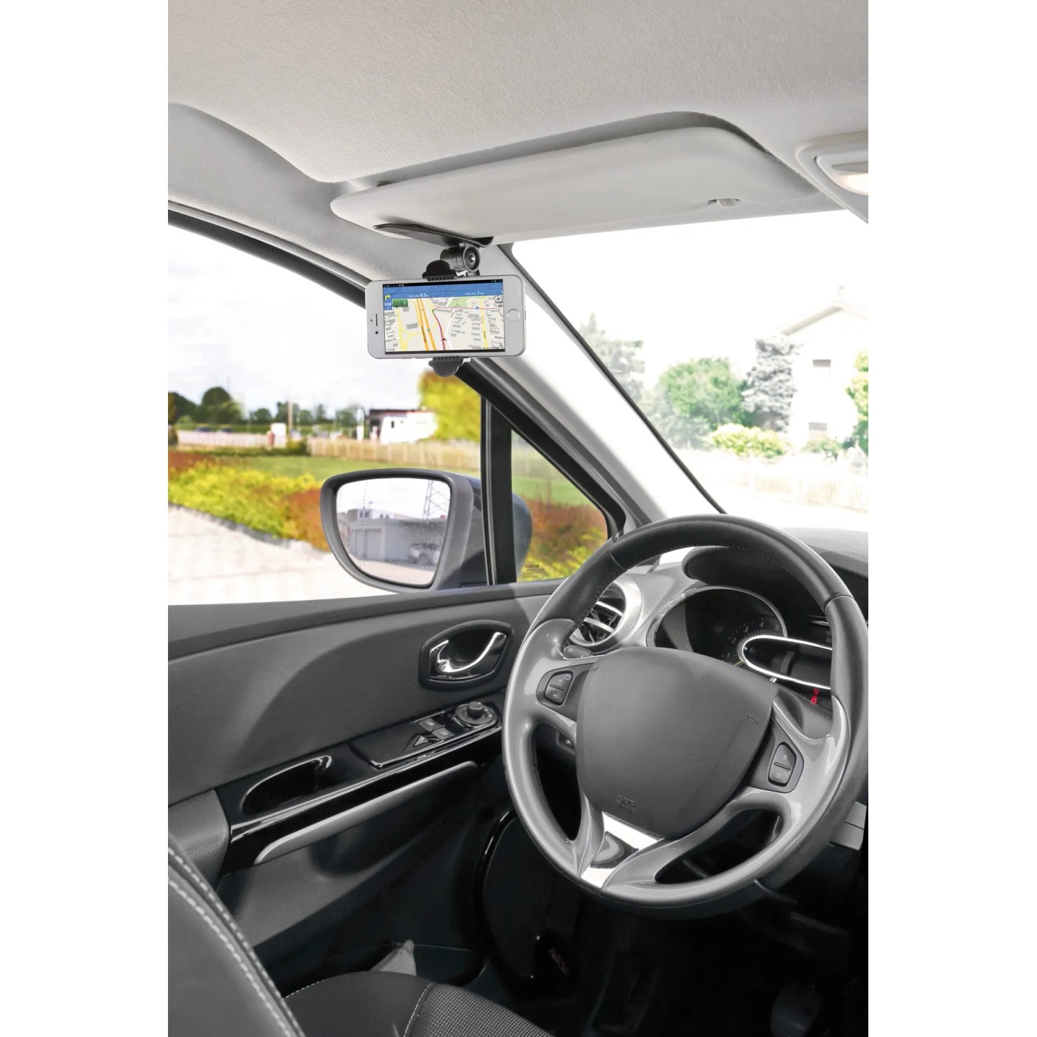 t.b.t. in auto: supporto smartphone sulla visiera parasole per una visione chiara.