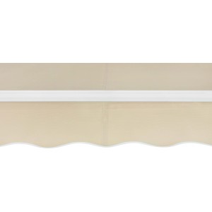 Dettaglio di una tenda da sole beige t.b.t. con telaio bianco.