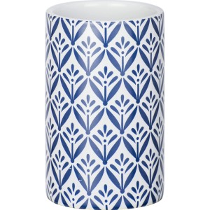 Portaspazzolino blu Wenko Lorca in ceramica con motivo mediterraneo.