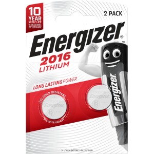 Confezione da 2 batterie a bottone al litio Energizer CR 2016 per calcolatrici, ecc.