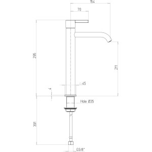 Disegno tecnico: t.b.t. rubinetto lavabo con dimensioni.