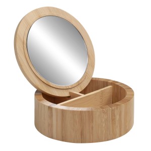 Specchio da trucco t.b.t. rotondo in bambù con scomparti.
