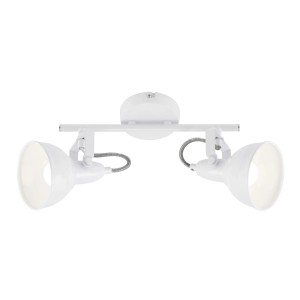 Faretto LED t.b.t. bianco con due lampade per montaggio a soffitto.
