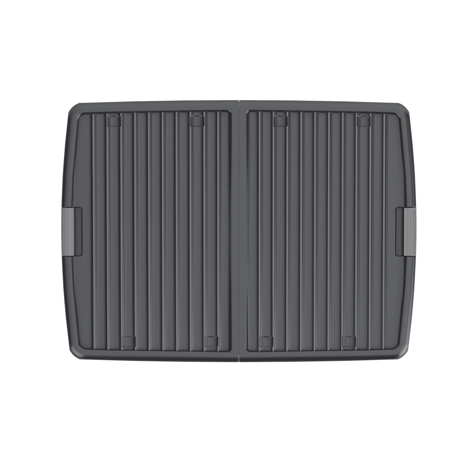 Contenitore t.b.t. grigio con superficie a coste, ideale per lo stoccaggio.