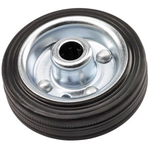 Ruota in gomma piena, Ø 100 mm, con cerchio in acciaio e mozzo da 40 mm. Ideale per rulli e ruote.