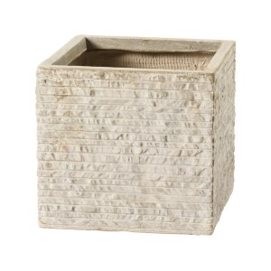 Vaso per piante beige Bernay, 36x39,5x39,5 cm, in Fibreclay con struttura a coste effetto pietra.