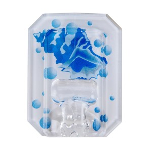 Gancio adesivo trasparente con motivo blu per bagno e cucina.