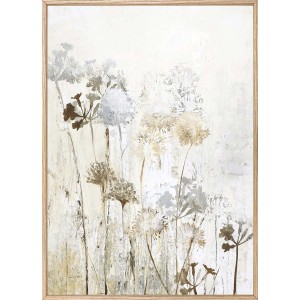 Quadri: Dipinto astratto con motivo floreale nei toni del beige, grigio e marrone.