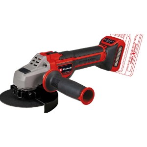 Smerigliatrice angolare a batteria Einhell TP-AG 18/125 CE Q Li Solo, rosso/grigio, con impugnatura supplementare e cambio disco senza attrezzi.