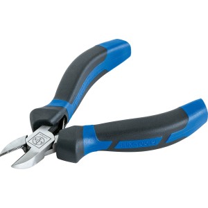 Tronchese laterale LUX 120 mm con manici blu-grigi per tagliare fili e cavi.