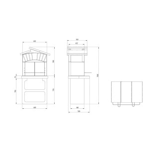 Disegno tecnico di un barbecue in muratura t.b.t. con dimensioni.