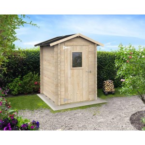 Casetta da giardino in legno Argenta chiara, con porta singola, finestra e tetto scuro. Ottima per attrezzi.