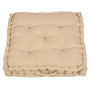 Cuscino da pavimento/seduta quadrato beige con trapuntatura a bottoni.