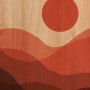 Quadri: Quadro astratto con sole rosso e paesaggio collinare su struttura in legno.
