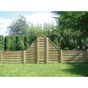 Recinzione privacy Hamburg trattata a pressione, 180x90 cm, con listelli orizzontali e timpano decorativo.
