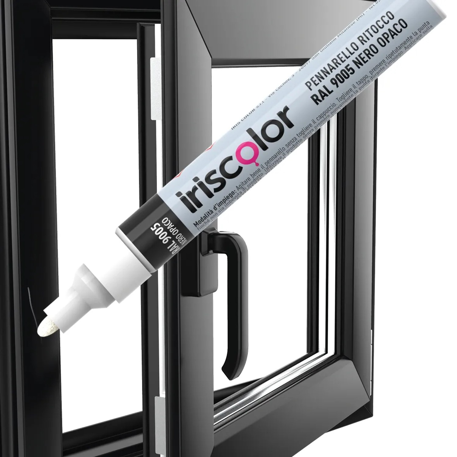 Pennarello ritocco iriscolor, RAL 9005, per riparare danni alla vernice.