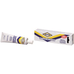 Tubo e confezione di Bostik Superchiaro adesivo universale, Collanti.