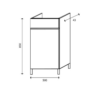 Disegno tecnico di un mobile base Lavatoi con dimensioni.