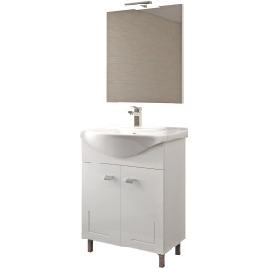 Mobile bagno bianco con specchio e rubinetto per arredamento bagno.