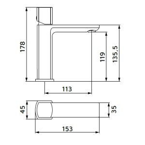 Disegno tecnico: Miscelatore doccia t.b.t. con dimensioni.