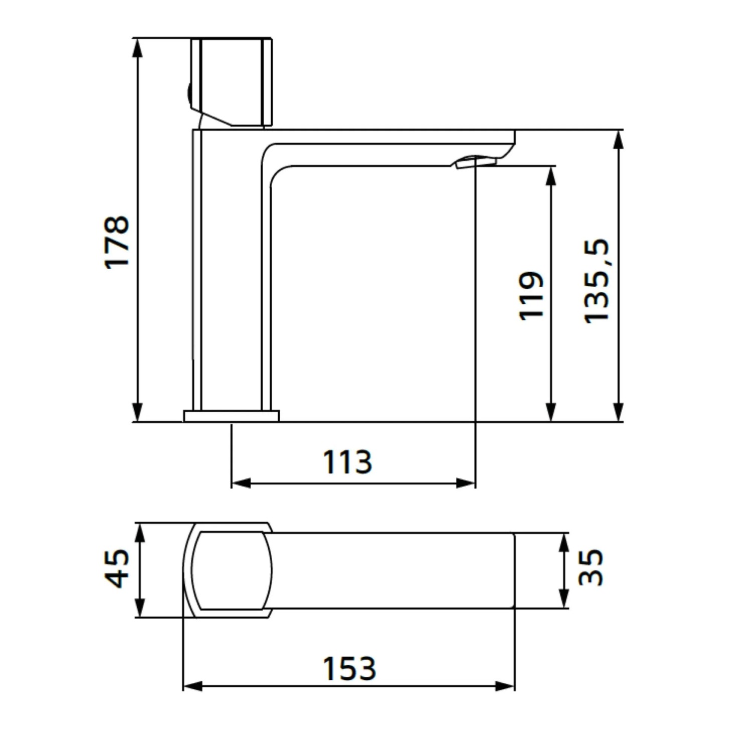 Disegno tecnico: Miscelatore doccia t.b.t. con dimensioni.