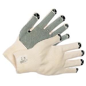 Guanti da lavoro LUX a maglia fine taglia 7 con puntini verdi antiscivolo.