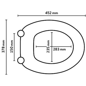 Disegno tecnico del sedile WC Xingu Duroplast Bianco con dimensioni