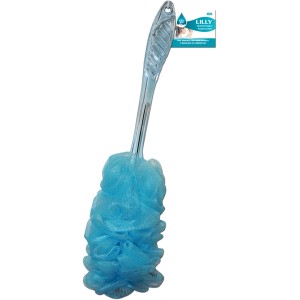 Spugna da bagno turchese con manico per vasca o doccia.