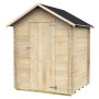 Casetta in legno Vanessa, 146x130 cm, abete non trattato con porta e tetto nero.