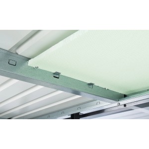 Dettaglio: Vista interna del capanno Biohort HighLine, montaggio a soffitto.