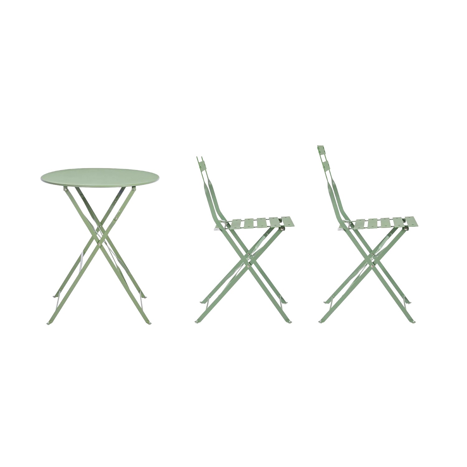 Set bistrot AUSTIN pieghevole verde con tavolo e due sedie.