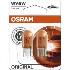 Lampadina indicatore Osram WY5W, 12V 5W, ambra, confezione da 2 per impianto elettrico auto.