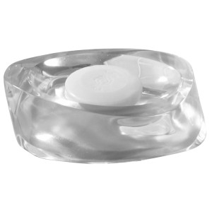 Dispenser sapone t.b.t. trasparente per il bagno.