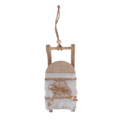 Slitta in feltro da appendere fiocco di neve beige 13x5,5x4 cm