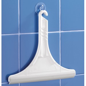 Tergivetro doccia bianco con ventosa per montaggio su piastrelle. Accessorio doccia.