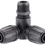 Raccordo a T nero per sistemi di microirrigazione.