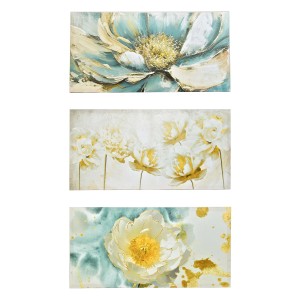 Set Quadri con motivi floreali in blu, bianco e oro.