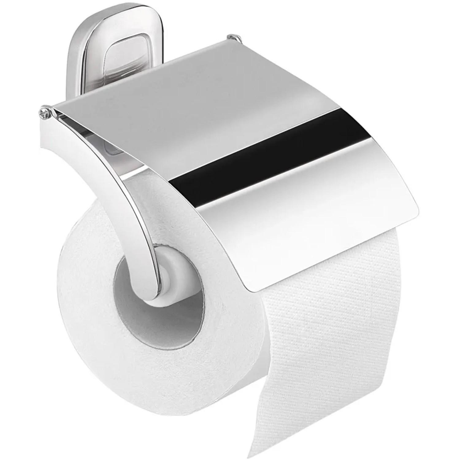 Porta carta igienica cromato con coperchio.