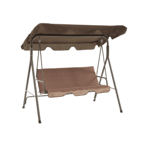 Altalena Dondoli marrone con tettuccio parasole per il giardino.