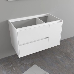 Mobile bagno sospeso bianco con due cassetti e un'anta.