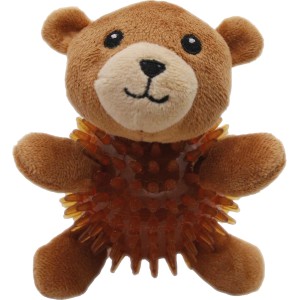 Peluche orso marrone per cani con corpo a palla chiodata.