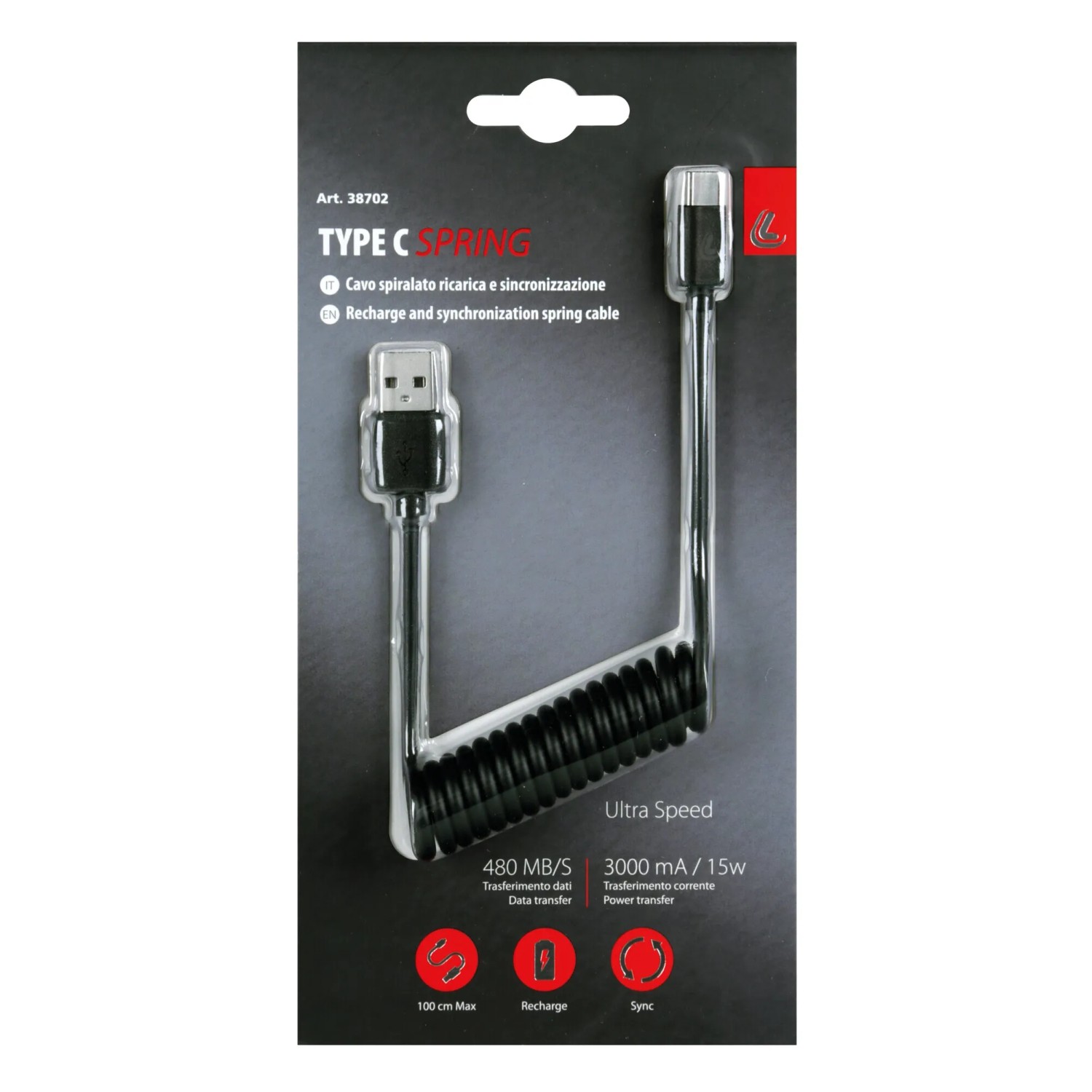 t.b.t. Cavo a spirale Type C per accessori interni auto.