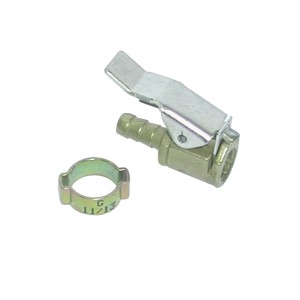 t.b.t. per compressori: Raccordo in ottone con clip in metallo e fascetta stringitubo.