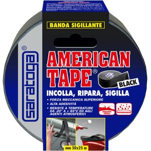 Nastro adesivo nero impermeabile American Tape, 50x25 mm, per riparazioni e sigillature.