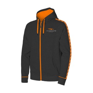 Giacca da lavoro grigia t.b.t. con cappuccio e dettagli arancioni.