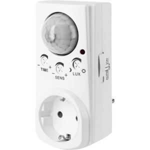 Adattatore per presa bianca con rilevatore di movimento per interni.