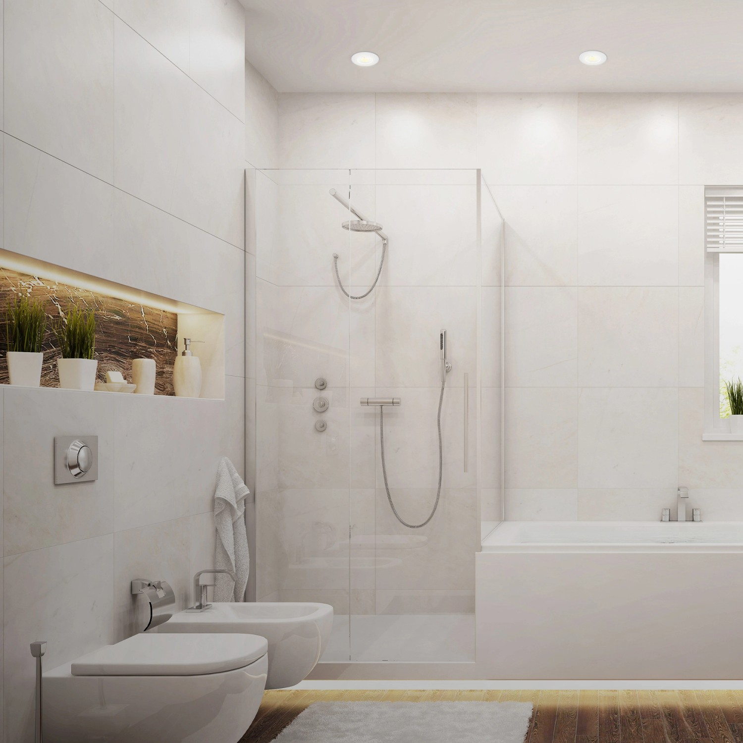 Faretti LED da incasso Briloner Attach, set da 3, bianchi, in bagno moderno.